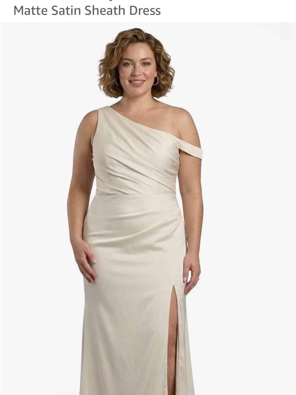 David's Bridal One-Shoulder Matte Satin Sheath Dress in Cream
